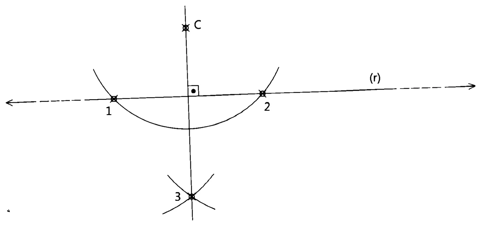 Linha perpendicular obtida com uso de compasso