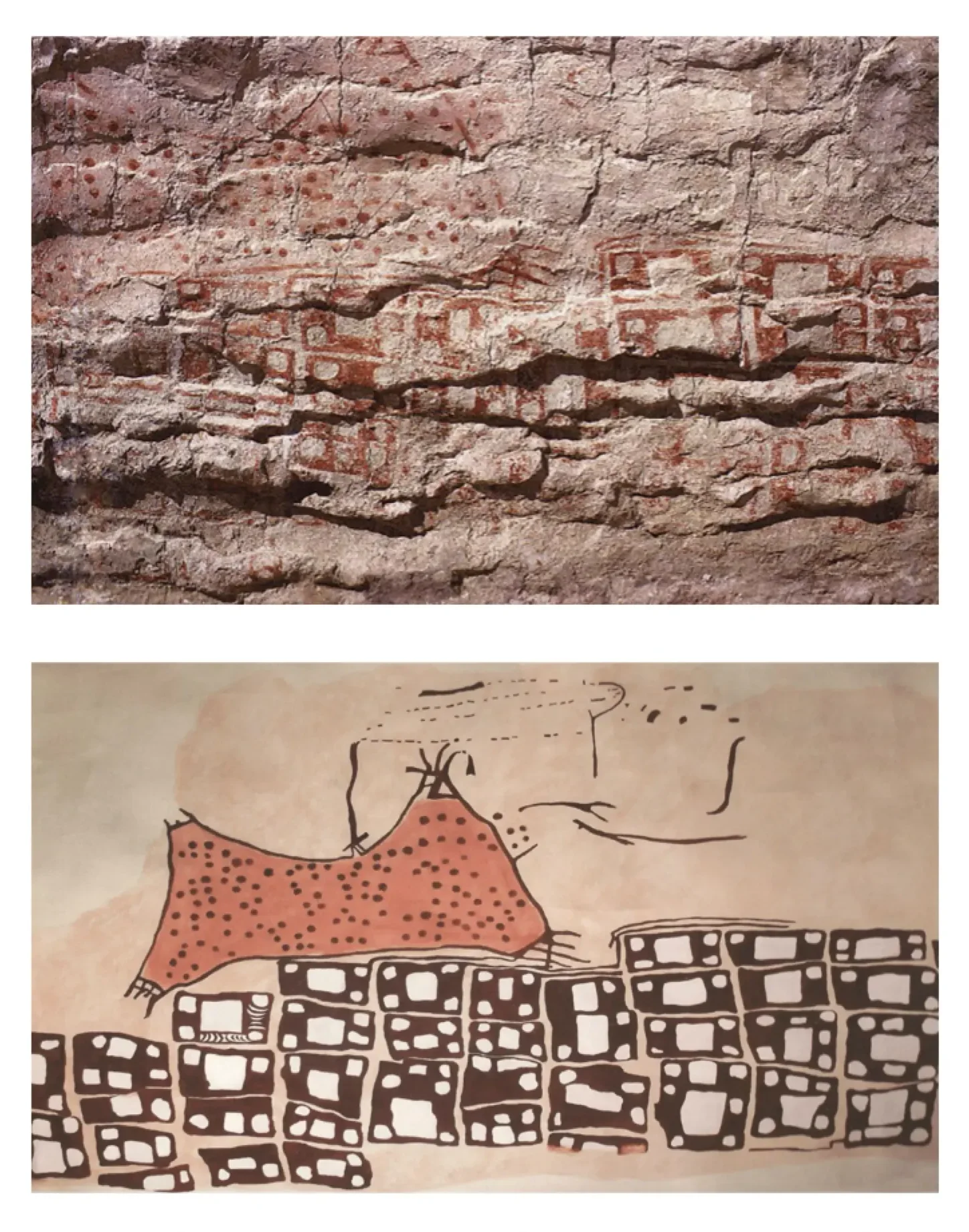Pintura na parede interna de uma habitação de Çatal Huyuk, c. 6000 a.C.